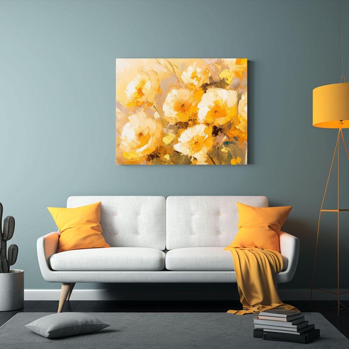 Pintura De Flores Amarillas Y Doradas En Lienzo Para Decorac 90x60cm-2