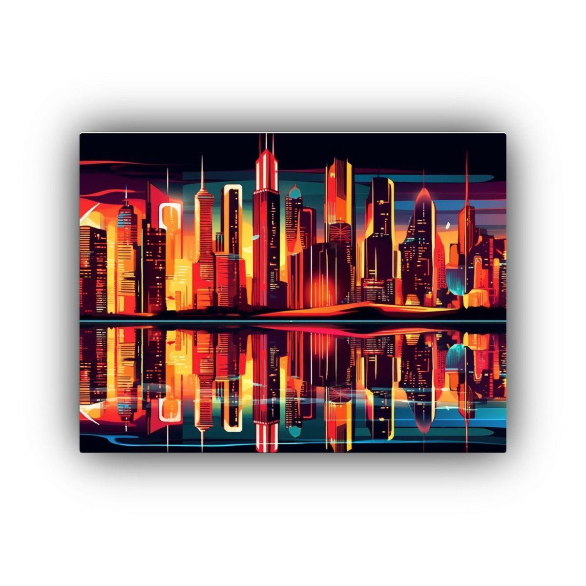 Cuadro Tonos Ciudad Neo Precisión Lienzo Arte 65x50cm-0