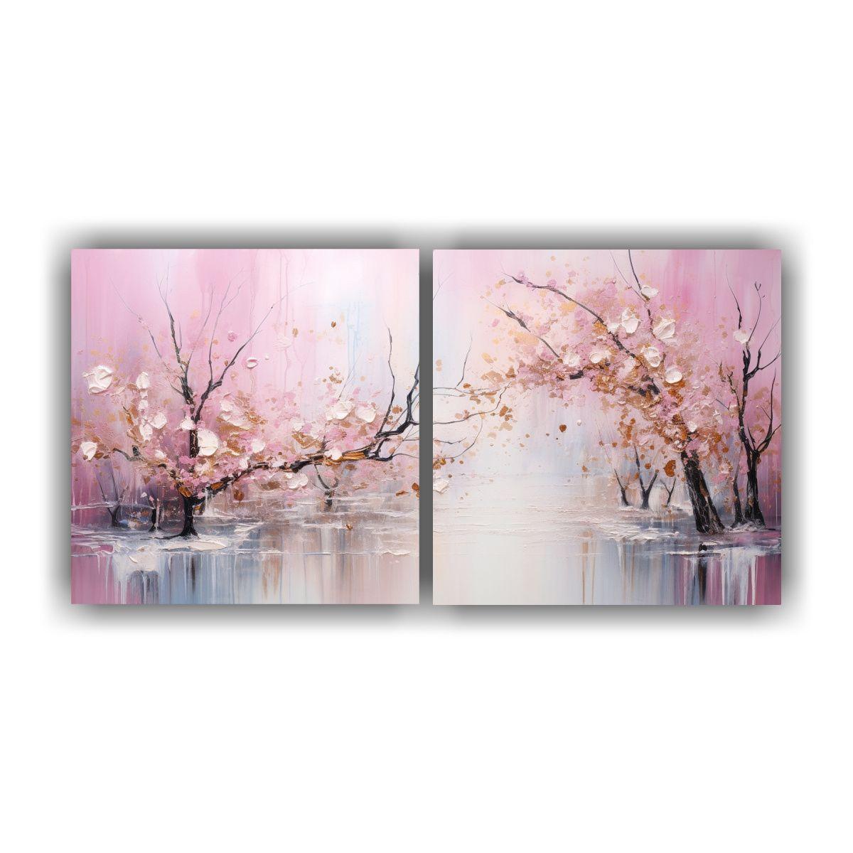 Cuadros Vintage En Rosa Y Dorado, Estilo 160x80 Cm-0