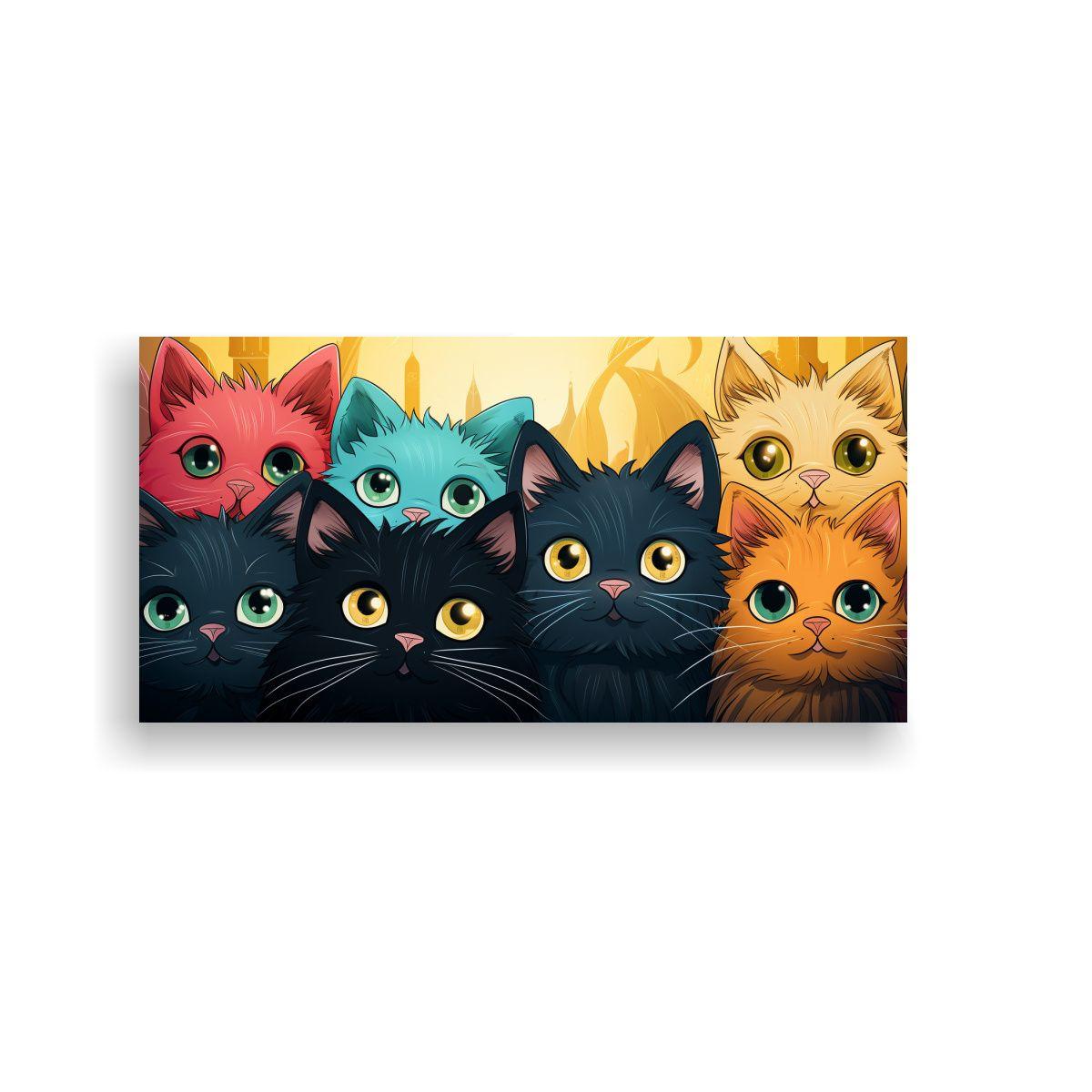 Cuadro Concepto Refinado Gatos Animados Colores 40x20cm-0