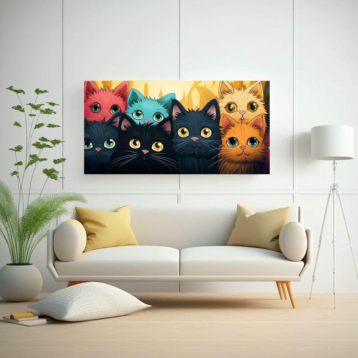Cuadro Concepto Refinado Gatos Animados Colores 40x20cm-2