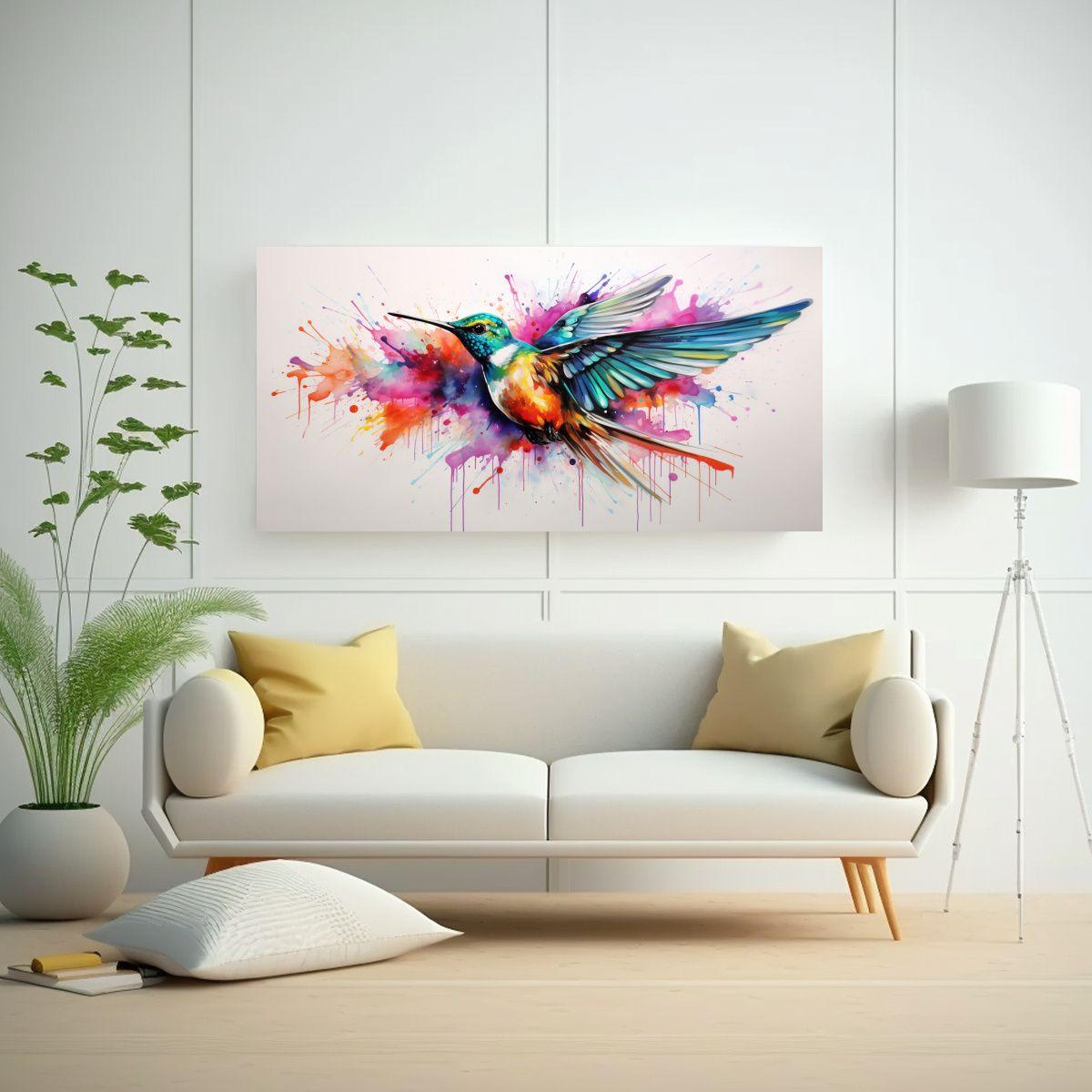 Cuadro De Colibrí En Tonos Pastel Y Acuarelas, 40x20cm-2