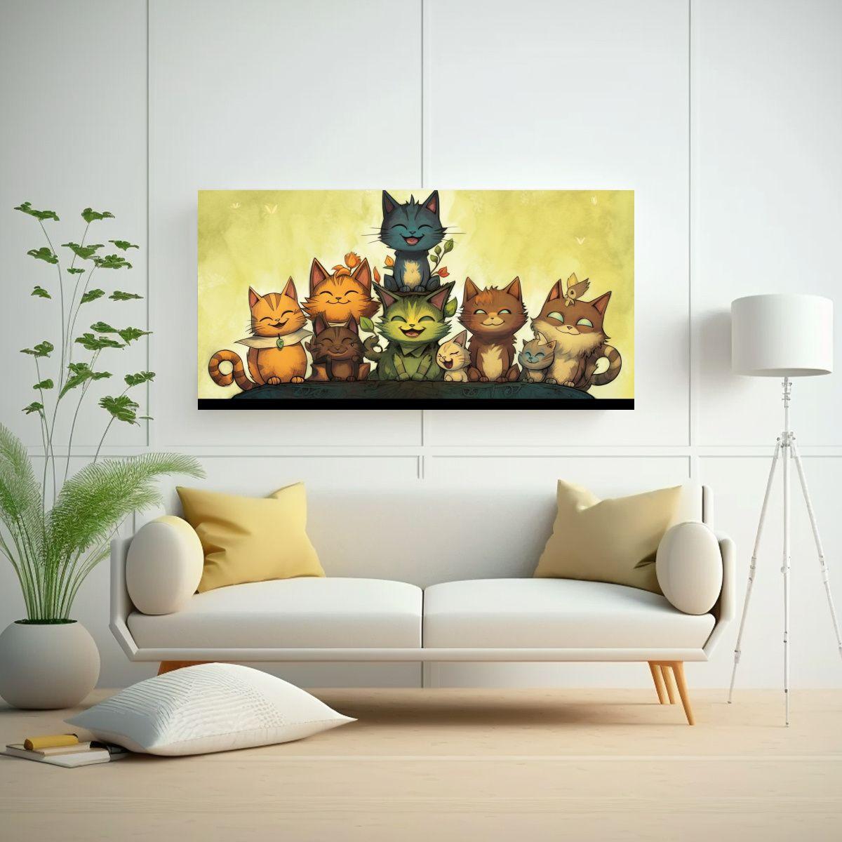Pinturas Decorativas De Gatos En Textura 140x70cm-2