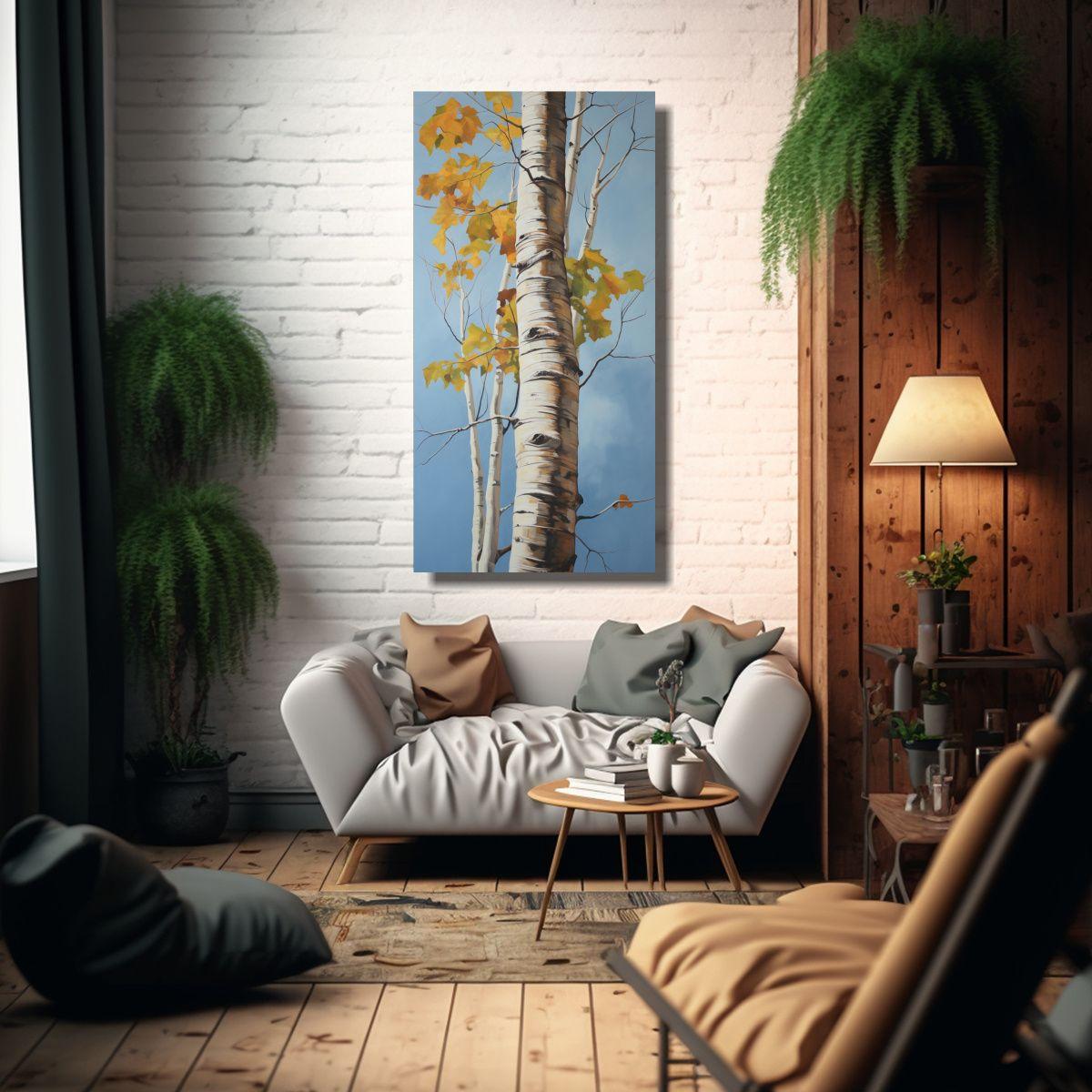 Pintura Abstracta De árbol De Abedul Estilo 20x40cm-2