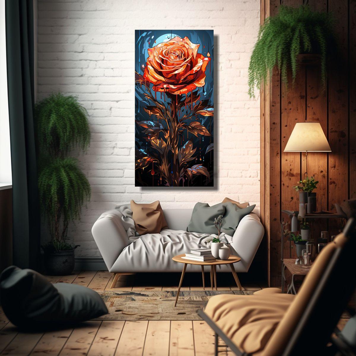 Cuadro En Lienzo Estilo Plano Con Motivo De Rosa 20x40cm-2