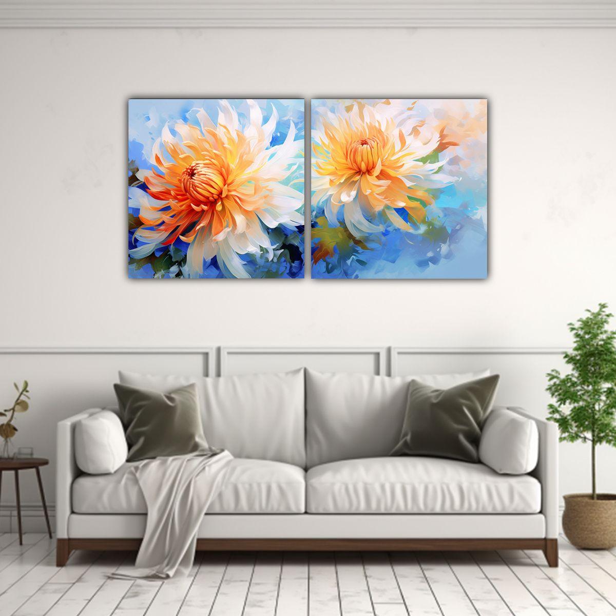 Cuadros Abstractos De Flores Crisantemos En 40x20 Cm-2