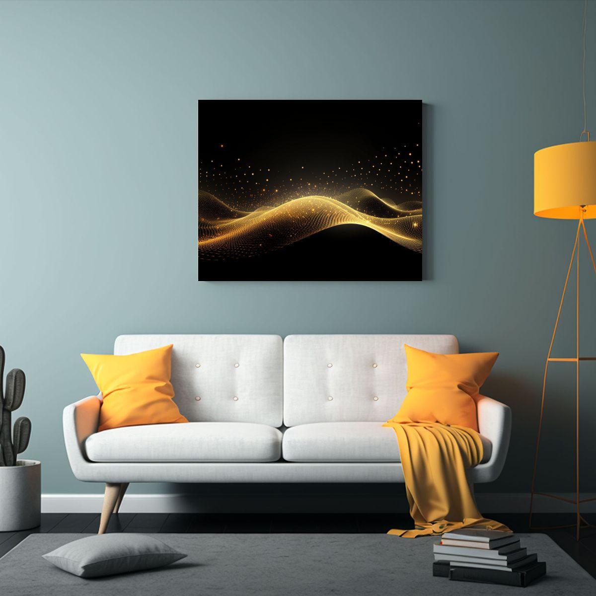 Cuadro Vintage Abstracto En Lienzo Estilo Dorado Con Luz. 90x60cm-2