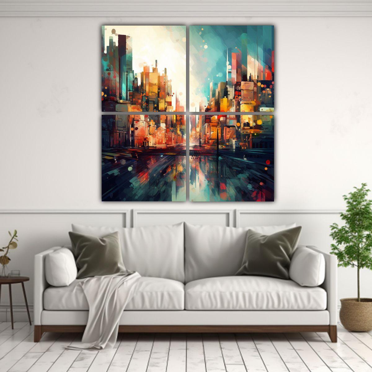 Cuatro Cuadros Abstractos De Decoración Estilo 160x160 Cm-2