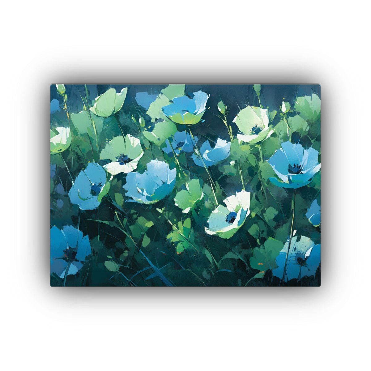 Cuadro Tonos Colorido De Flores En Azul Y Verde: Pintura Sob 50x40cm-0