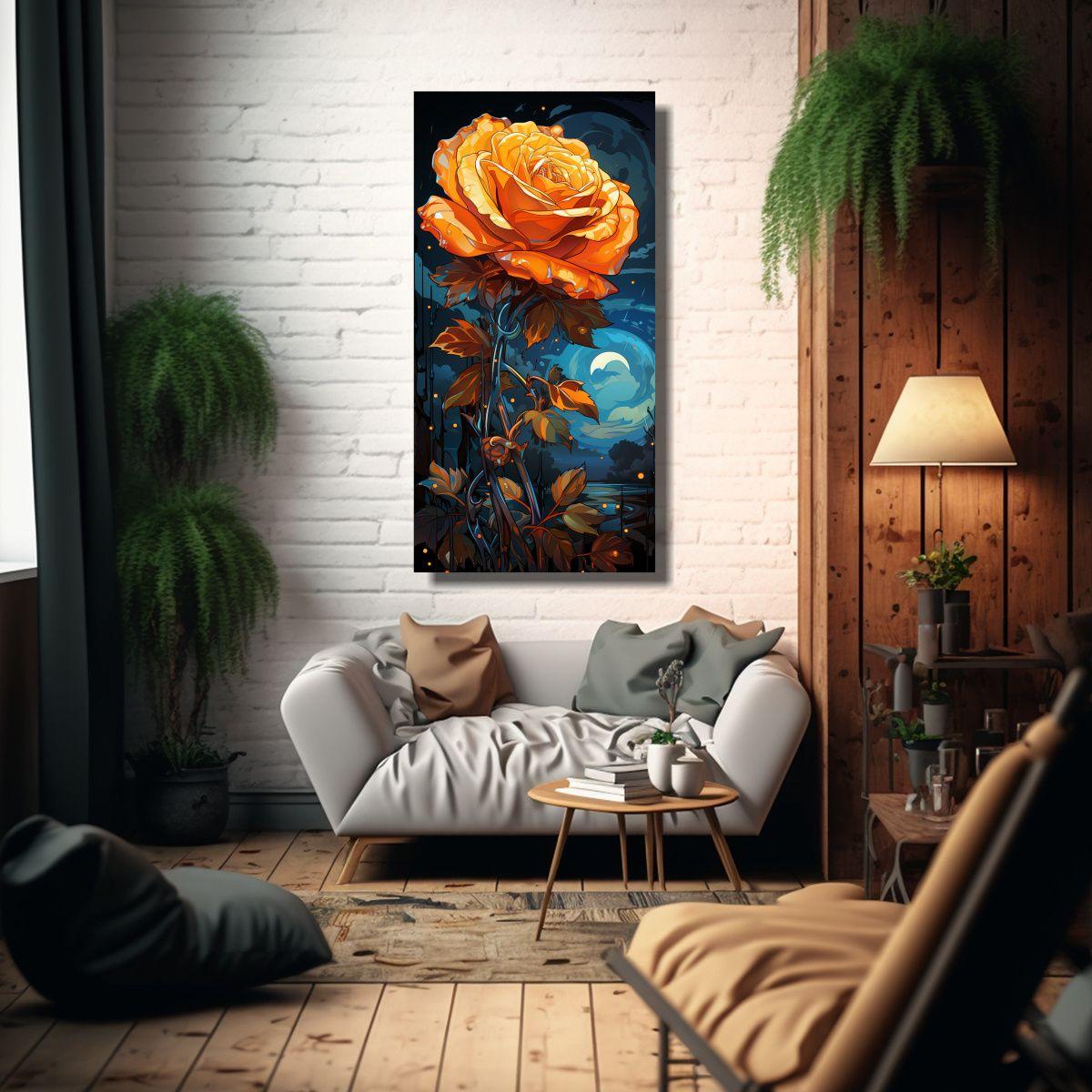 Cuadro Moderno Pop Art De Rosa Amarilla Brillante 50x100cm-2