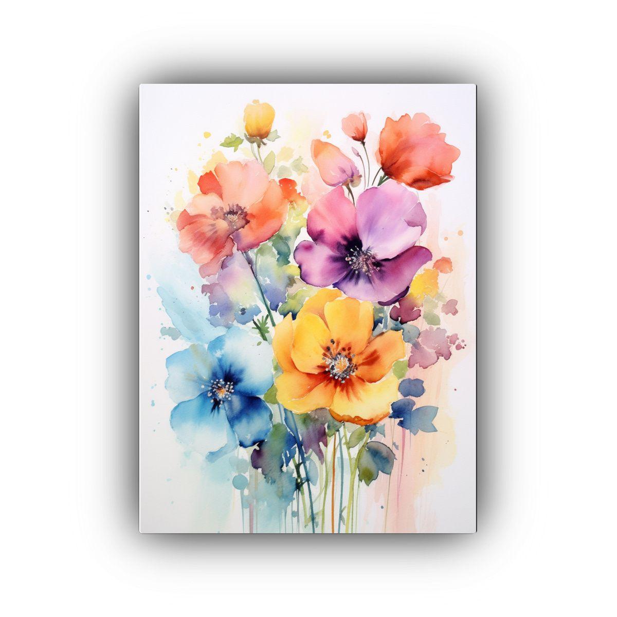 Pintura Floral Acuarela En Bastidor Con Fondo 80x120cm-0