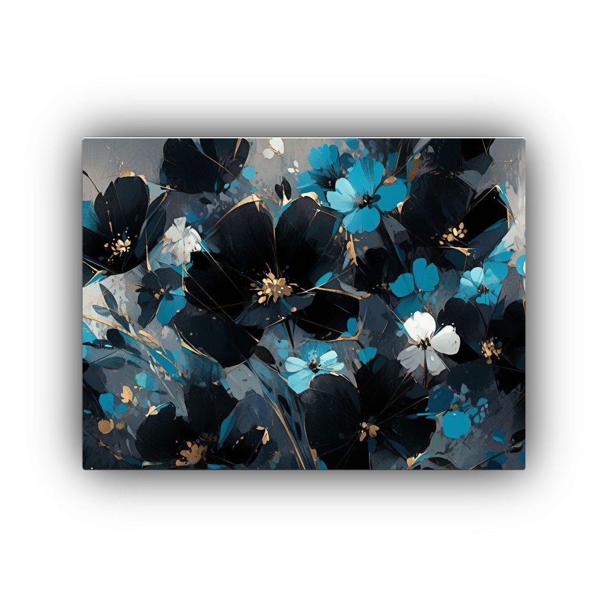Pintura De Flores En Lienzo Con Combinación De Colores Turq 65x50cm-0