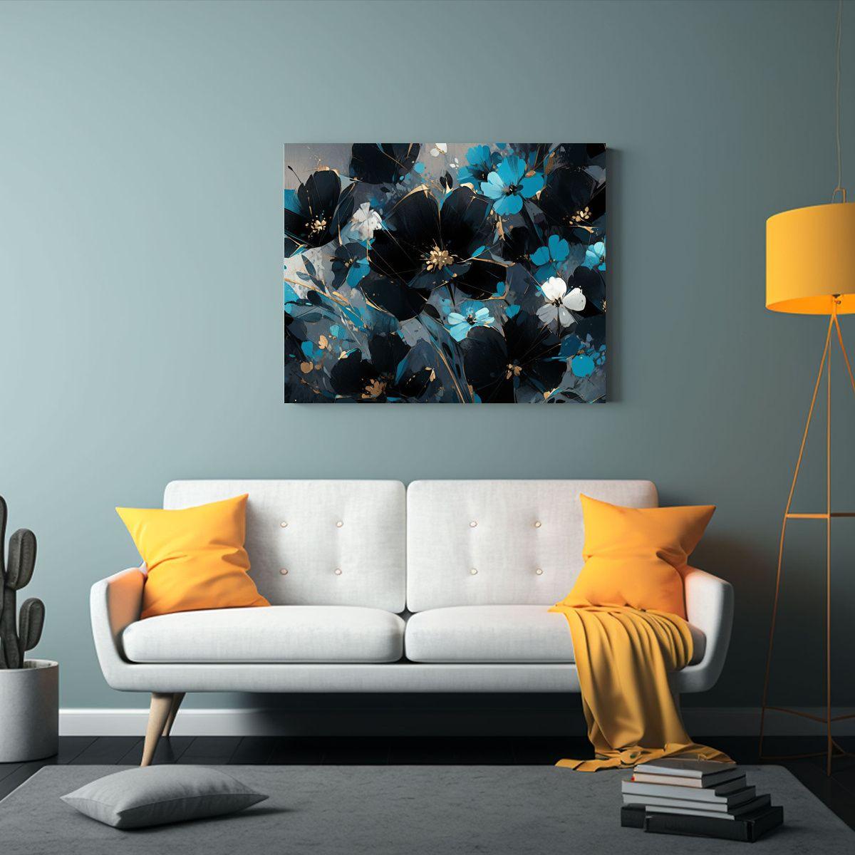 Pintura De Flores En Lienzo Con Combinación De Colores Turq 65x50cm-2