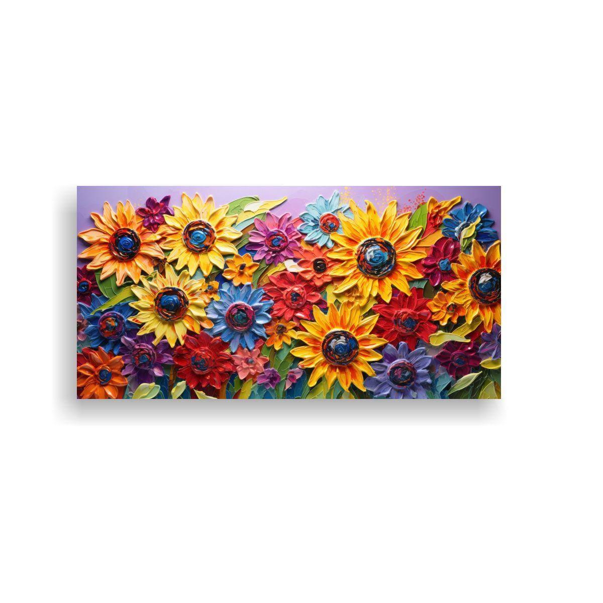 Pintura De Girasoles En Arcoíris En Lienzo 140x70cm-0