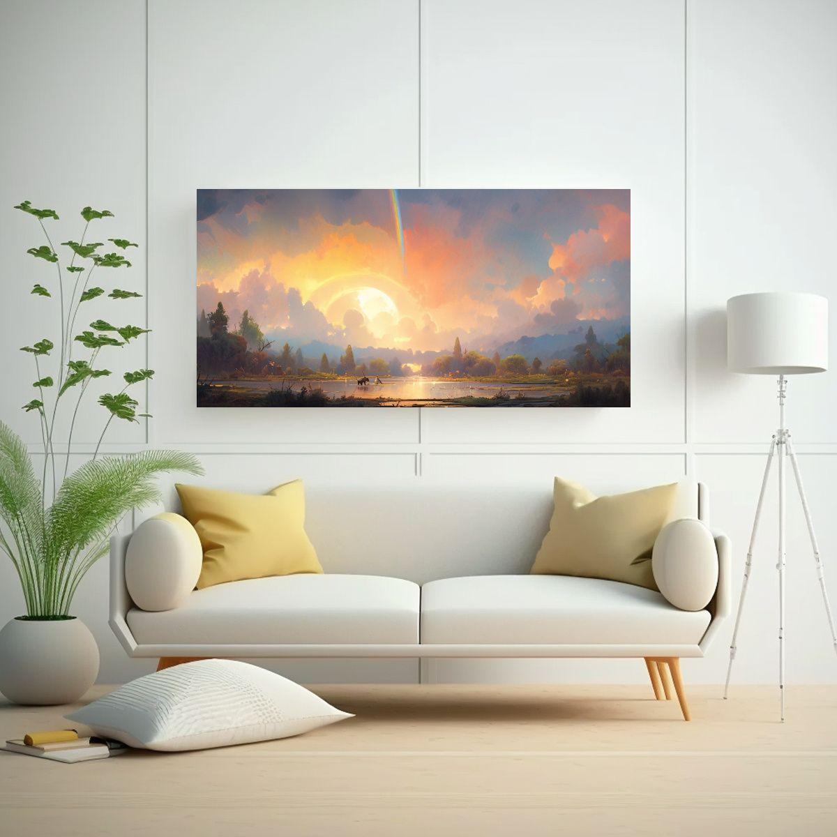 Cuadro Abstracto Paisaje Con Arcoíris Y Colores 160x80cm-2
