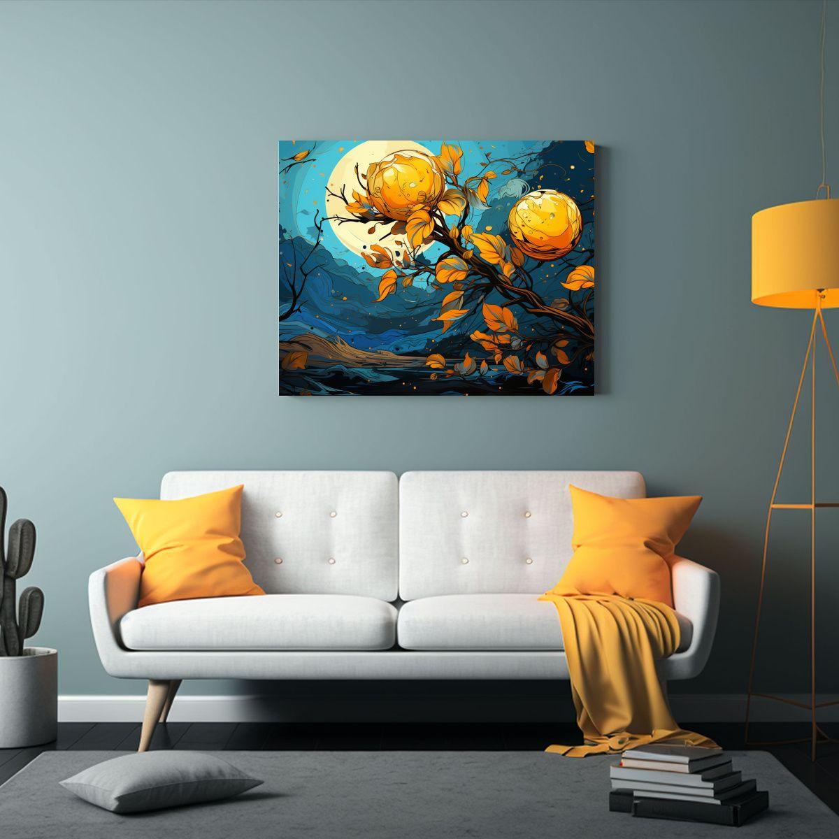 Cuadro Poderoso Árbol Manzana Amarillo Estilo Neonoir Pop 120x80cm-2