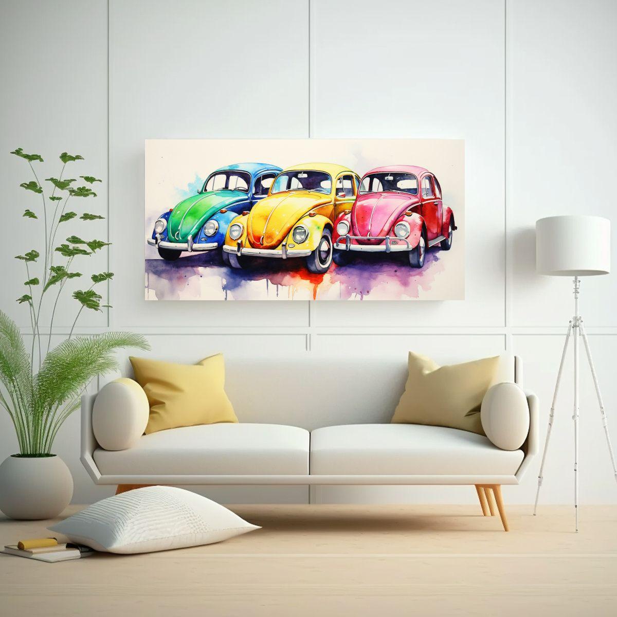 Pintura Acuarela Colorida Estilo Escarabajos Arte 140x70cm-2