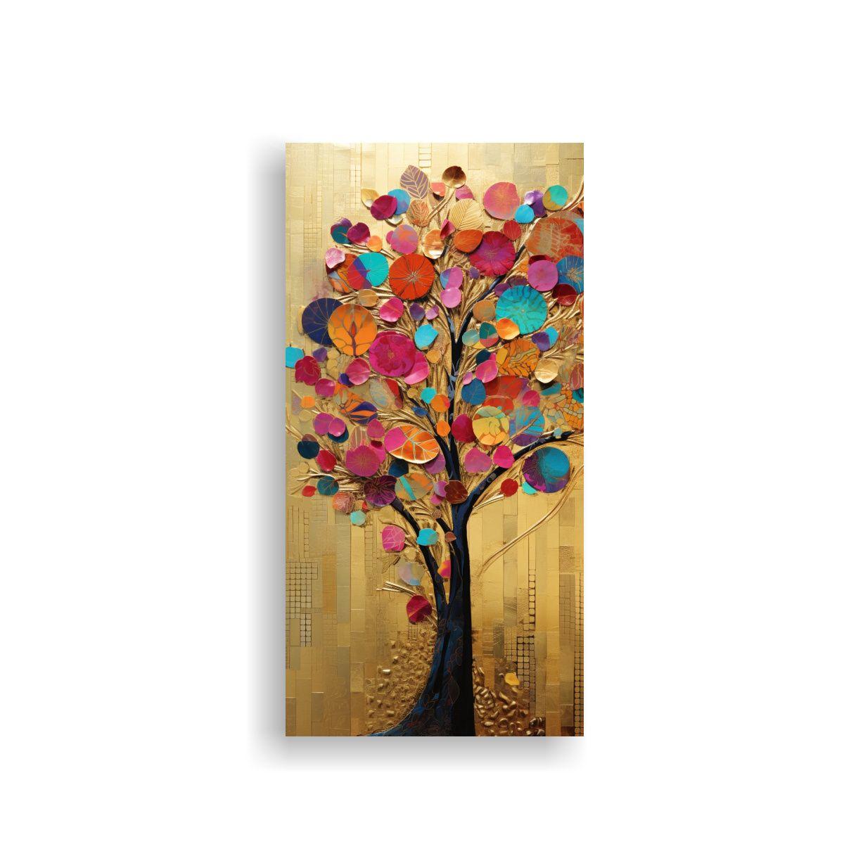 Pintura árbol Vibrante En Colores Y Dorado 20x40cm-0