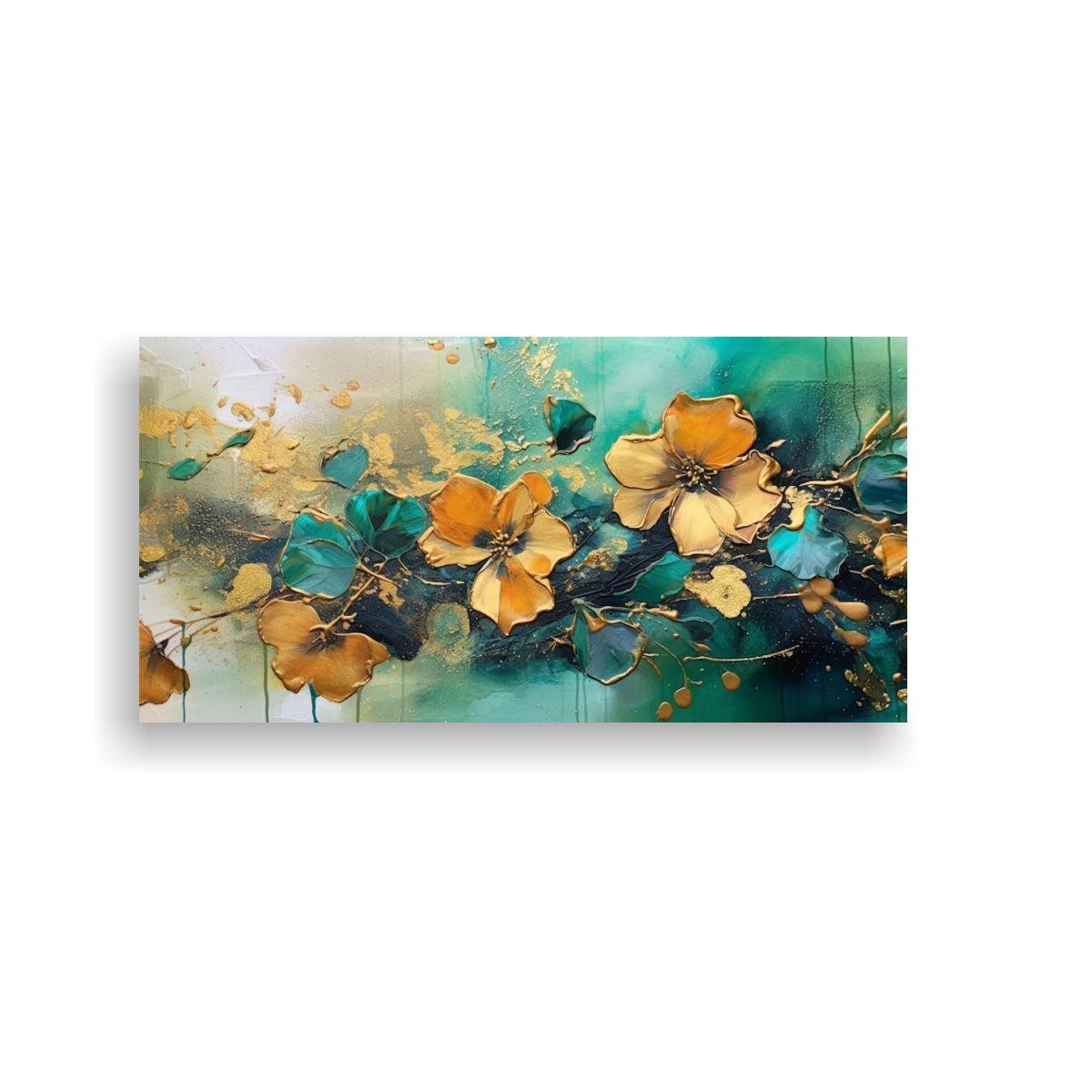 Cuadro Abstracto Floral Intenso En Lienzo Tex. 60x30cm-0