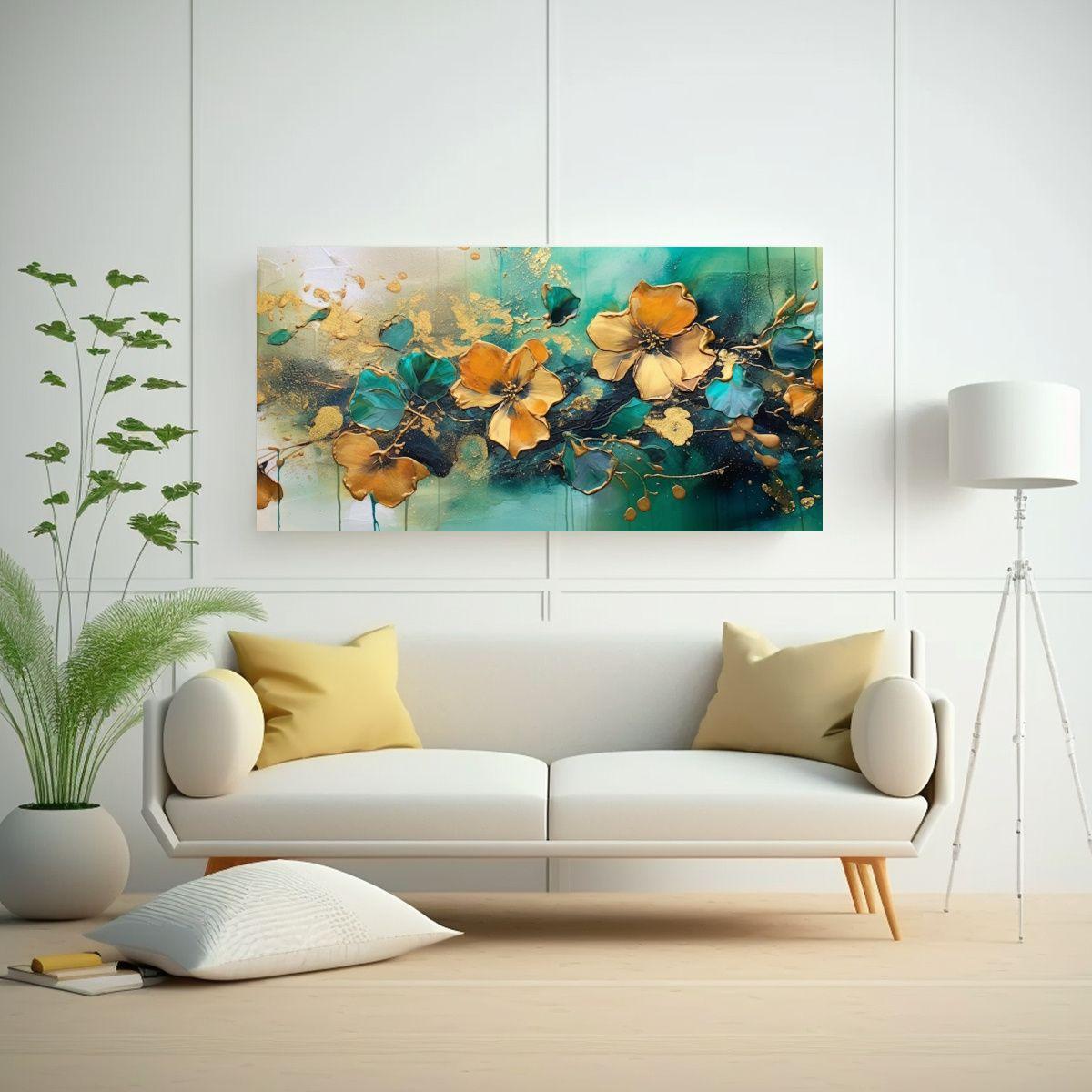 Cuadro Abstracto Floral Intenso En Lienzo Tex. 60x30cm-2
