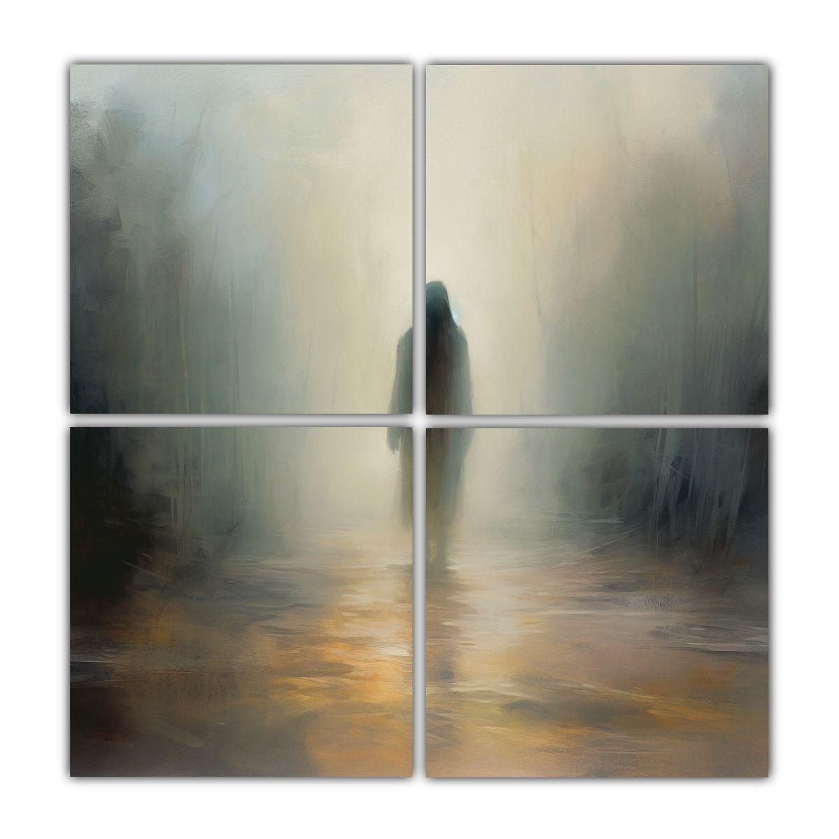 Cuatro Pinturas Decorativas Hazy Escena 140x140 Cm-0