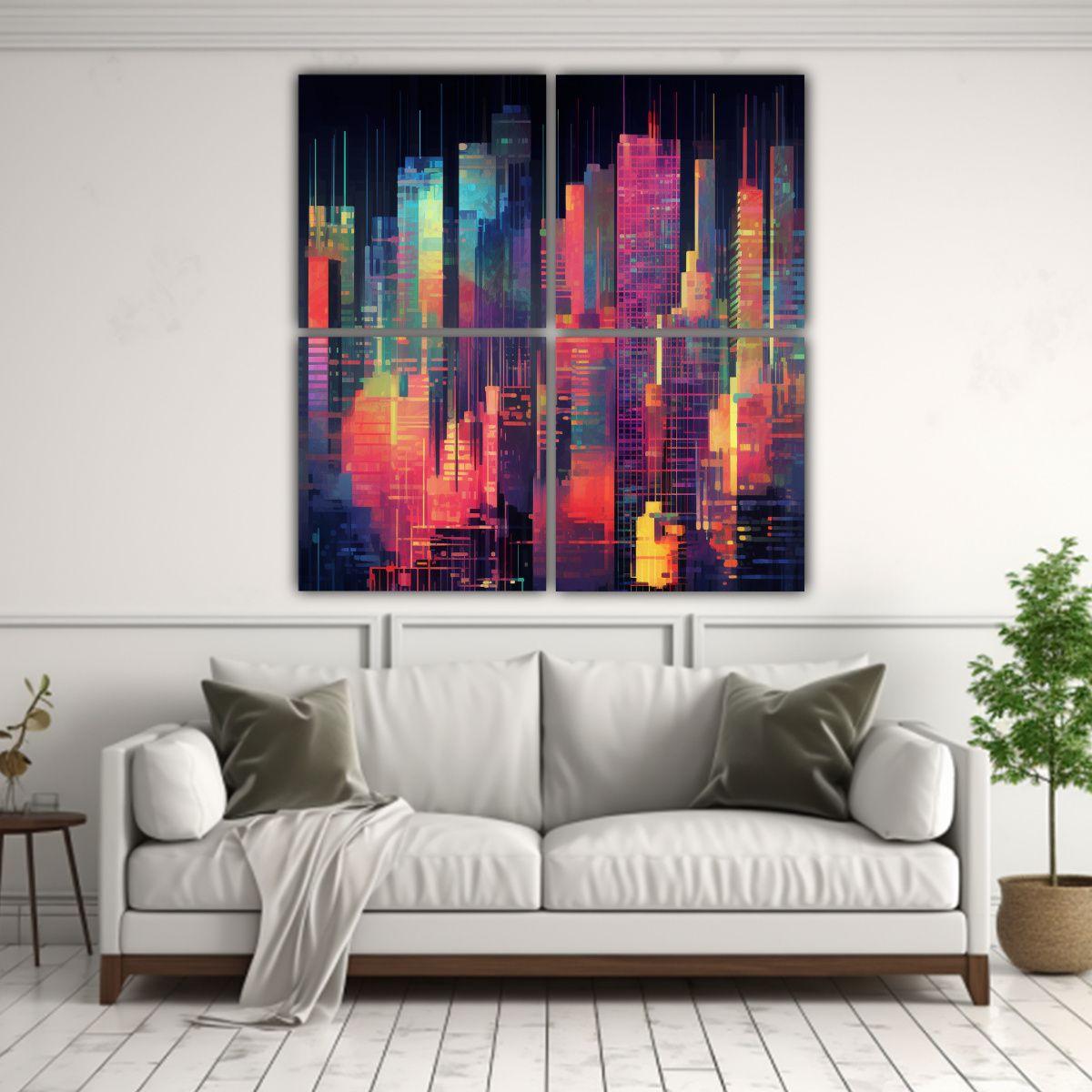 Cuadros Impresos De Creatividad Neon Cityscape 200x200 Cm-2