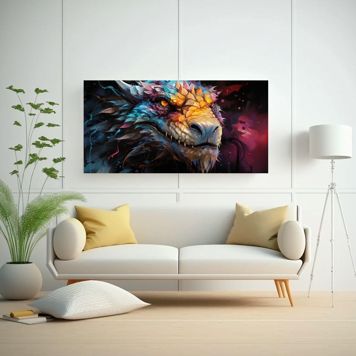 Cuadro Diseño Living Dragón En Colores Arcoíris 100x50cm-2