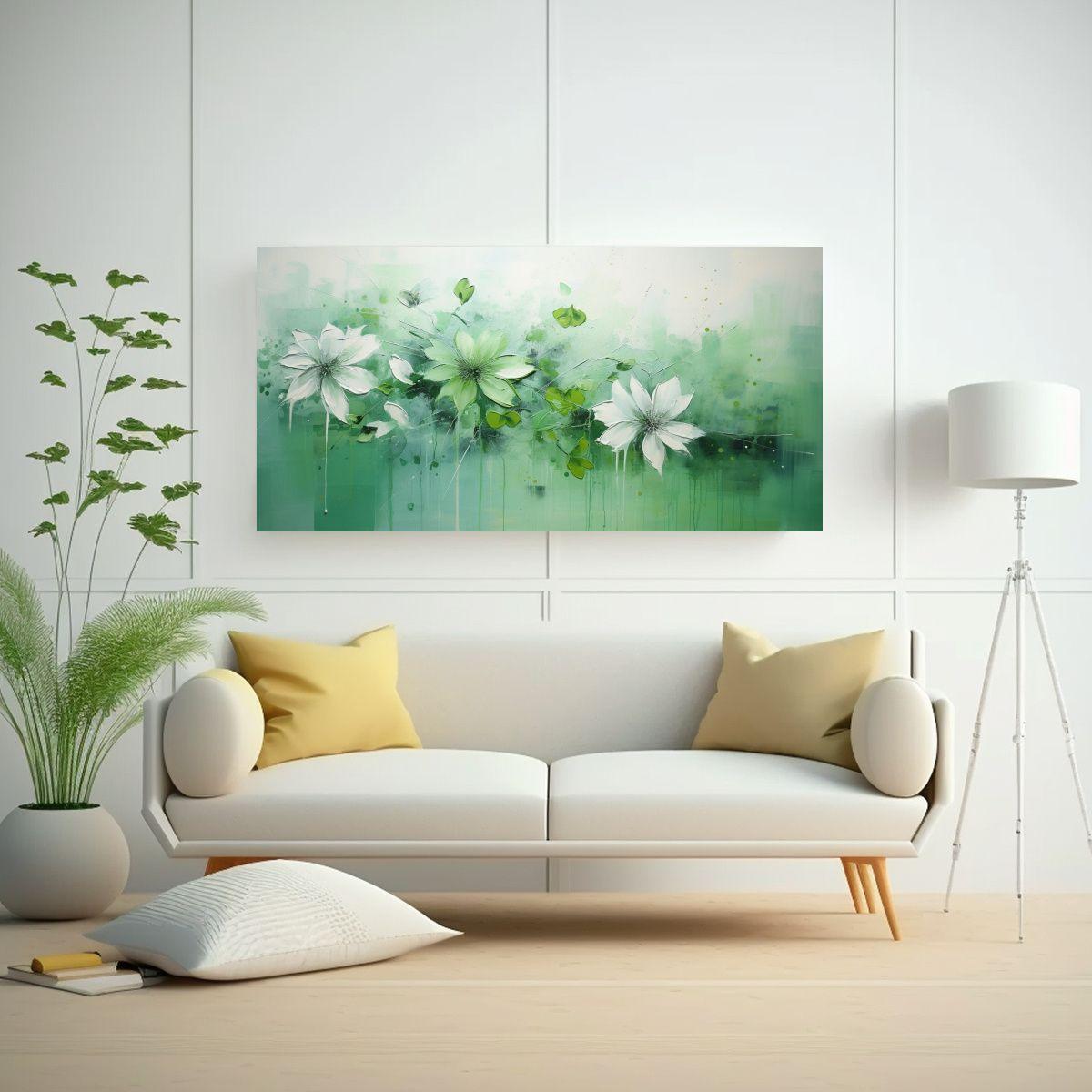 Cuadro Floral Verde Estilo Lienzo Horizontal. 120x60 Cm-2