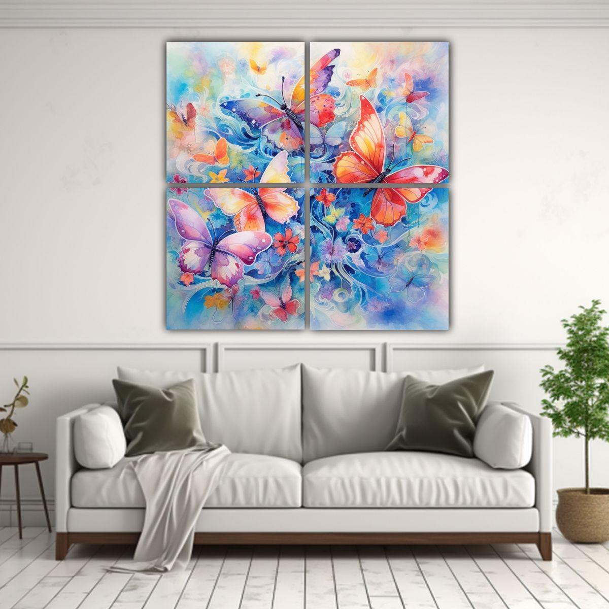 4 Cuadros Mariposas Coloridas Vuelan Por Encima 200x200 Cm-2