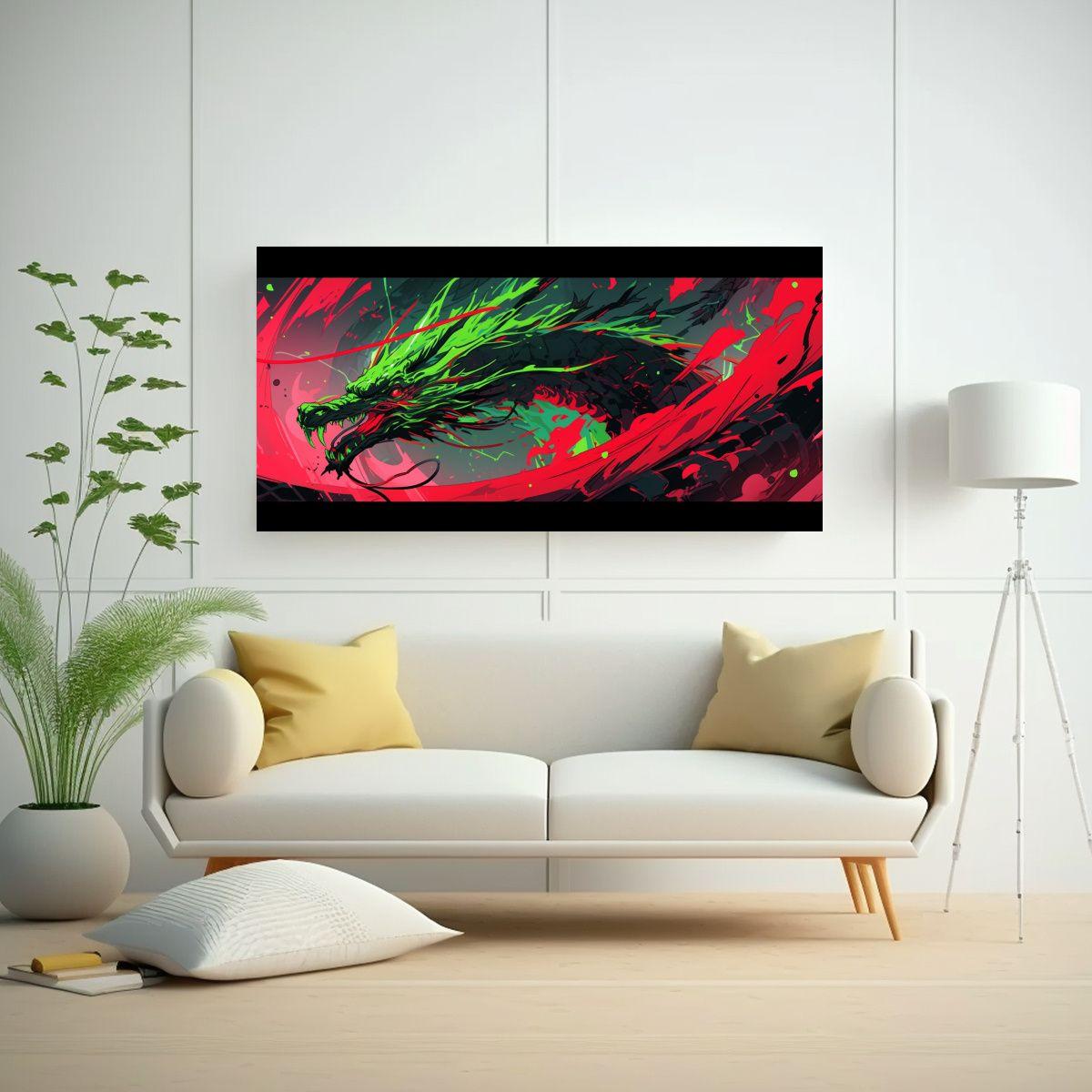 Cuadro En Lienzo Equilibrio Visual Dragón Verde 40x20cm-2