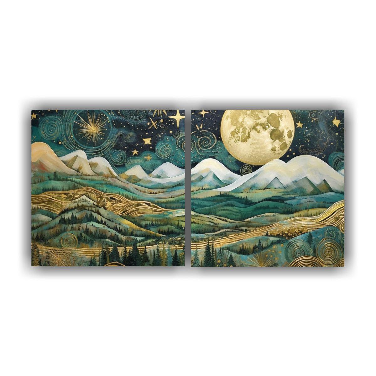 Cuadro Moderno Con Luna Cerca De Las Montañas 160x80 Cm-0