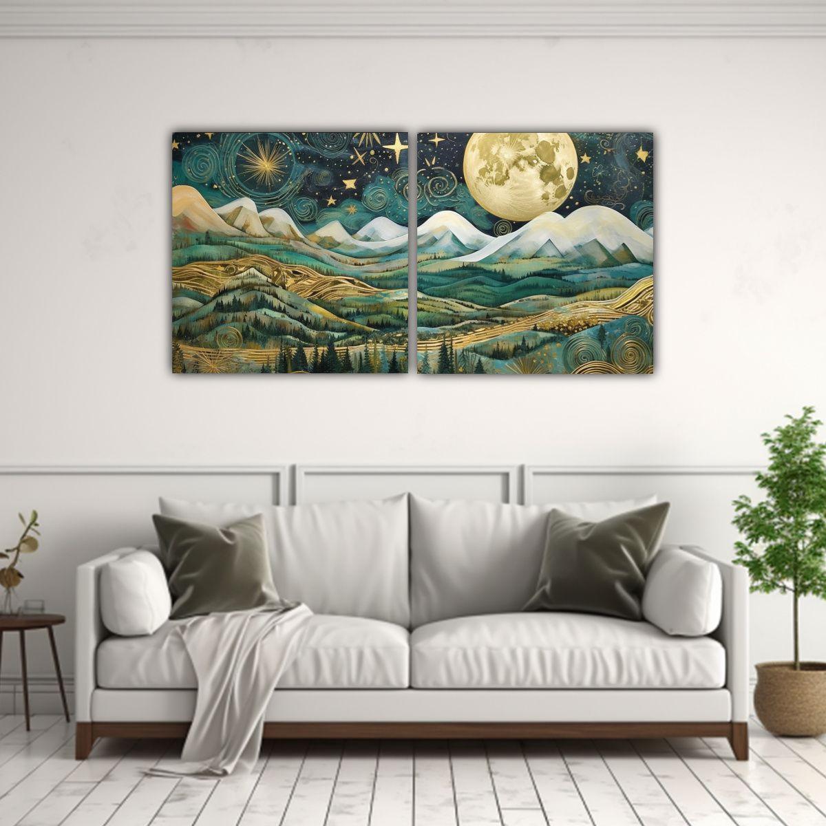 Cuadro Moderno Con Luna Cerca De Las Montañas 160x80 Cm-2