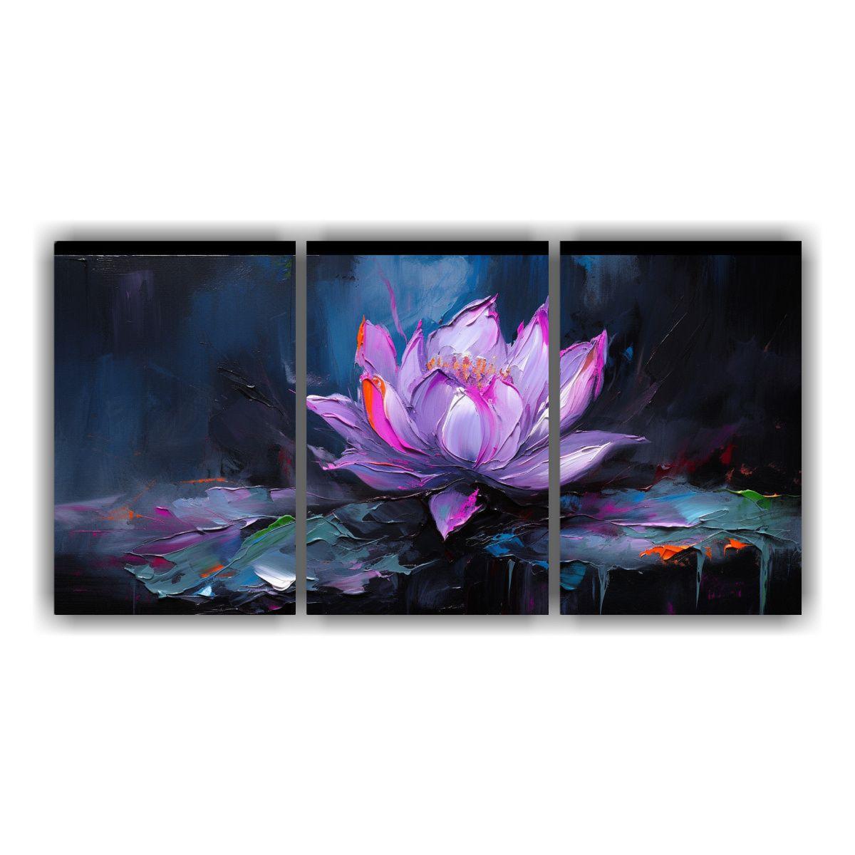 Pintura En Lienzo De Loto Negro Mágico Con Tonos 180x90 Cm-0