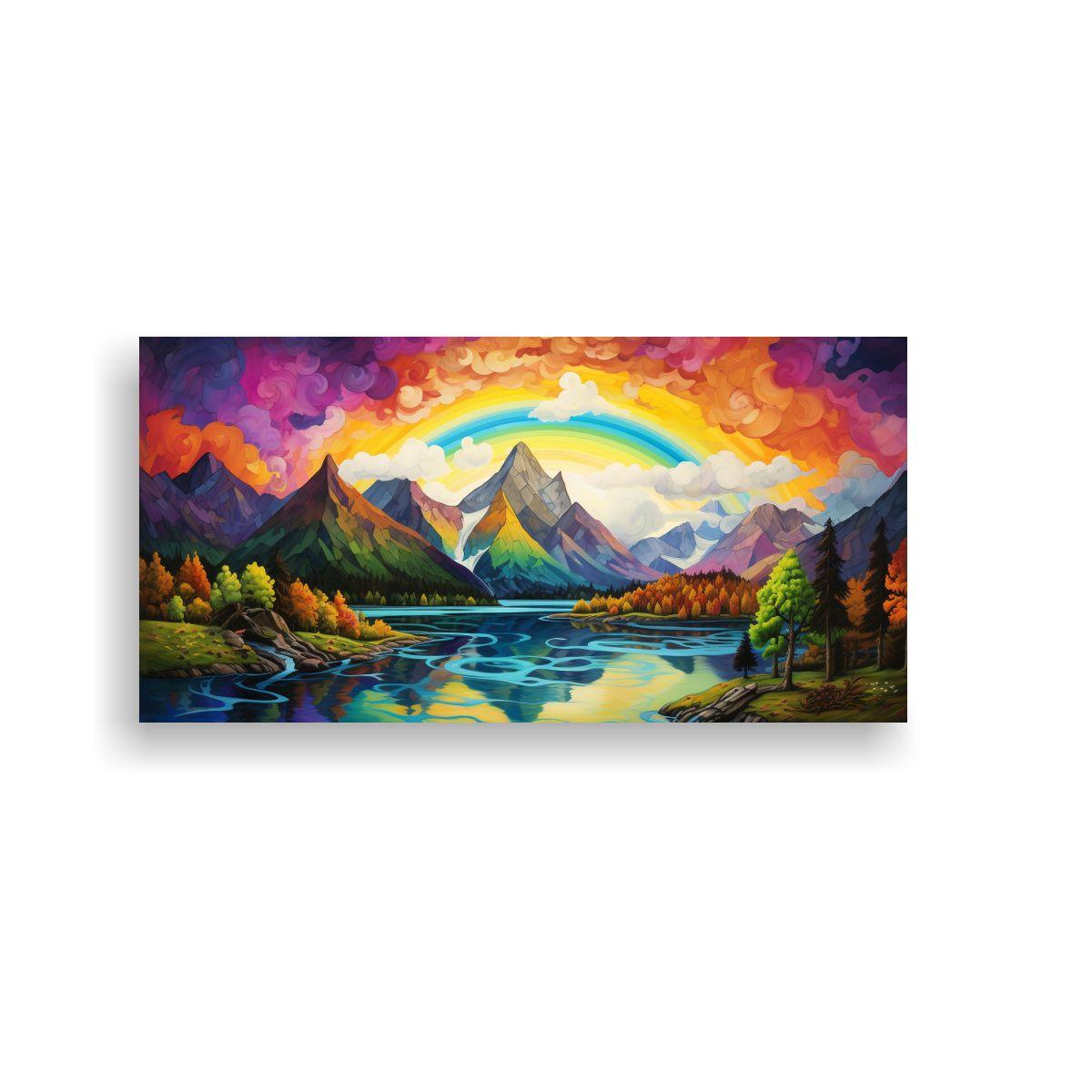 Pintura Abstracta De Colores Arcoíris En Lienzo 140x70cm-0