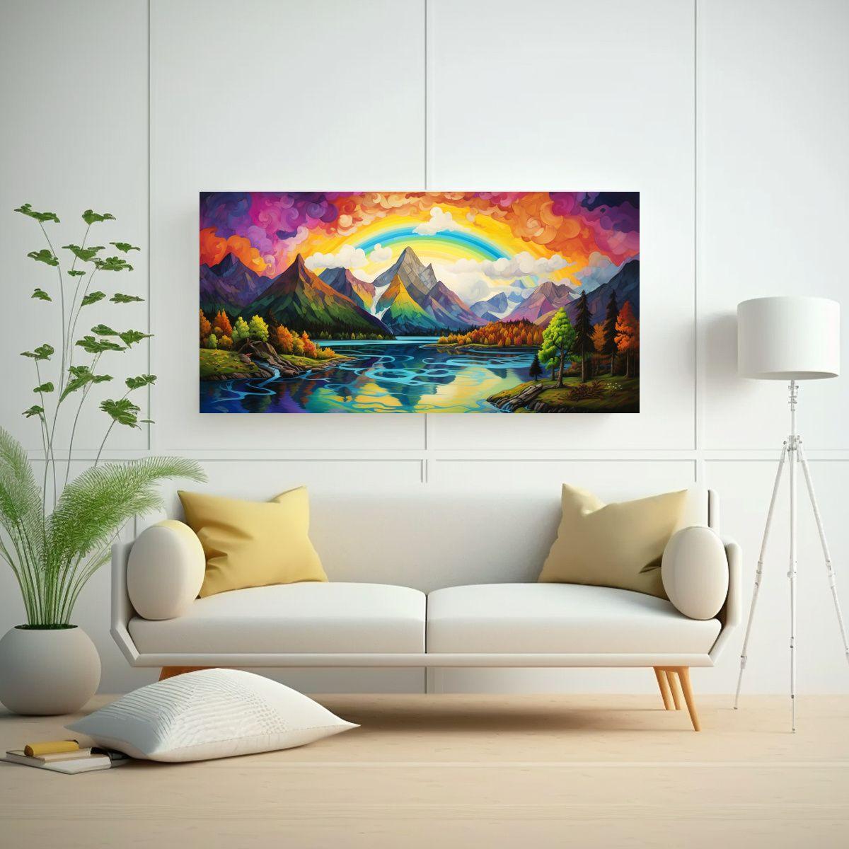 Pintura Abstracta De Colores Arcoíris En Lienzo 140x70cm-2