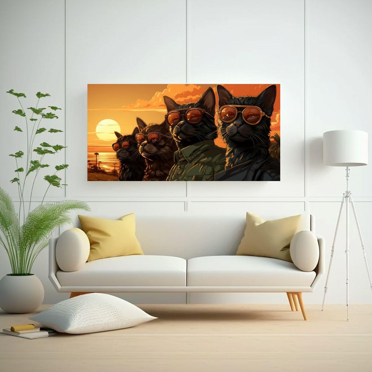 Cuadro Vida California Gatitos Estilo Retro 140x70cm-2