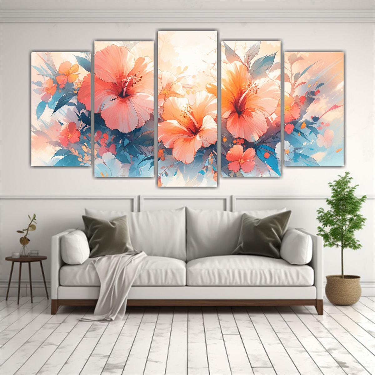 Pinturas Abstractas Originales De Hibiscos En 200x100 Cm-2