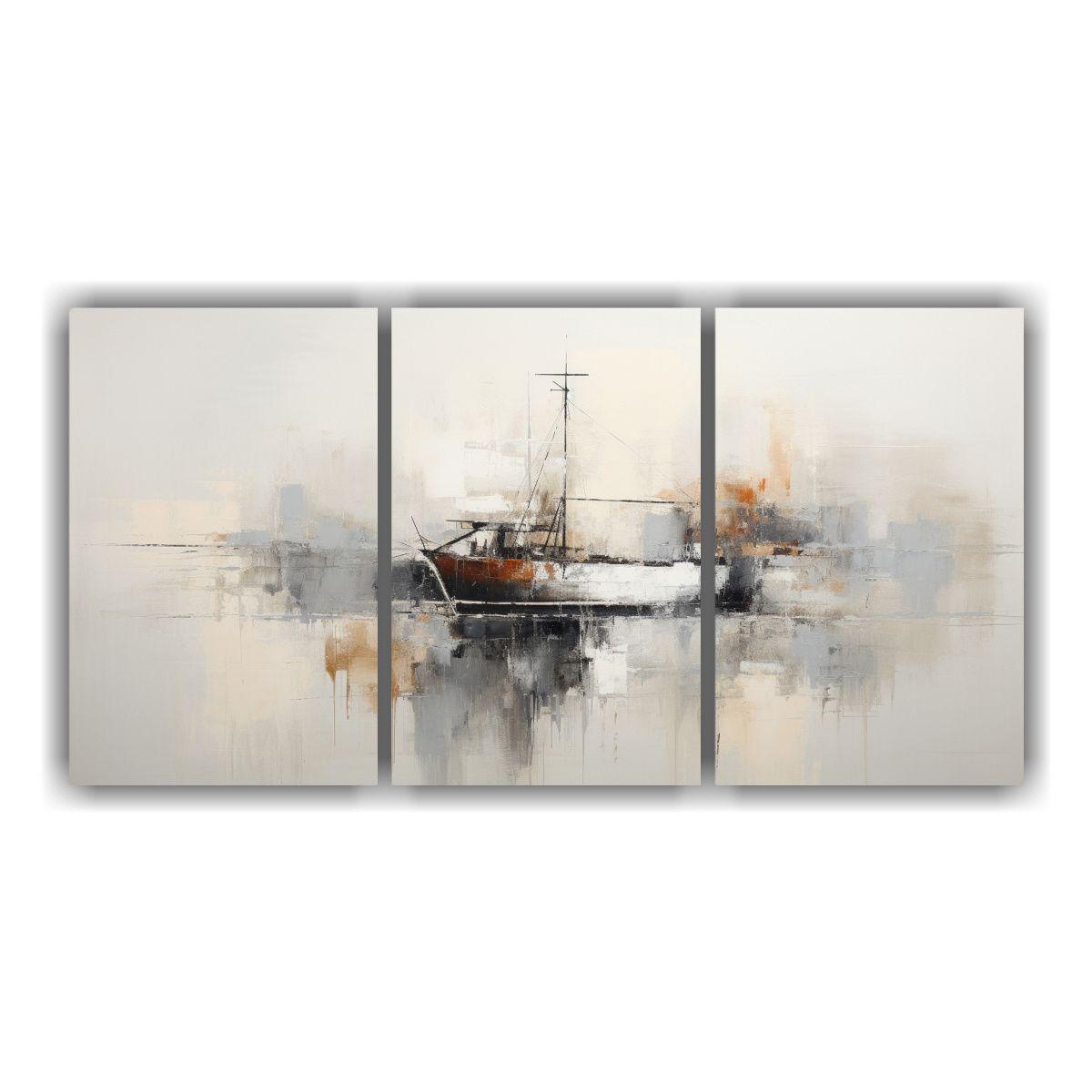 Tres Cuadros Composicion Salon: Pintura Abstracta 150x75 Cm-0