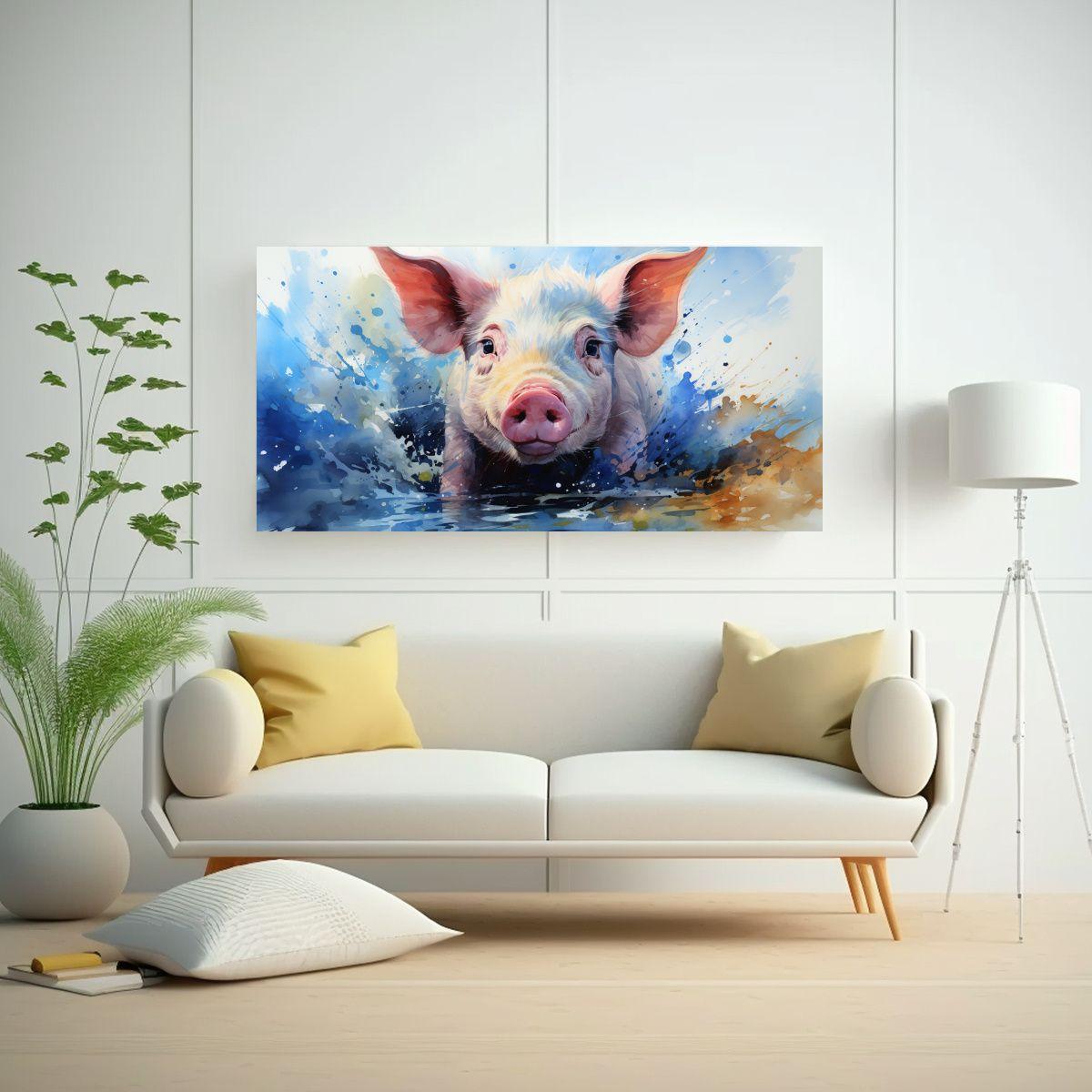 Pintura Acuarela Cerdos Coloridos Estilo Arte 140x70cm-2