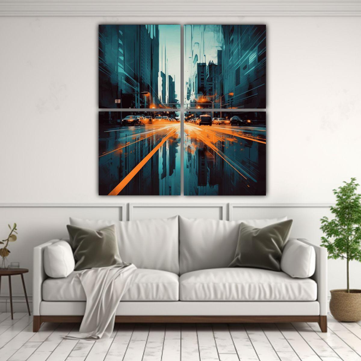 4 Cuadros Acuarela Habitación Fondo Azul Celeste 60x60 Cm-2