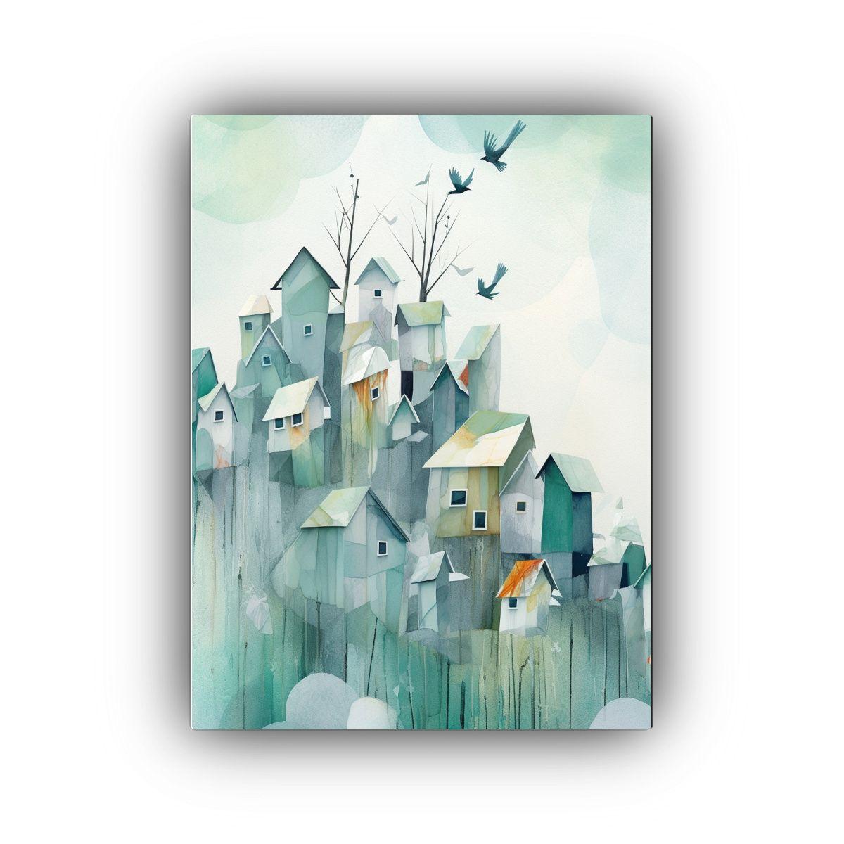 Pintura En Papel Artístico Con Aves Volando Y 60x90cm-0