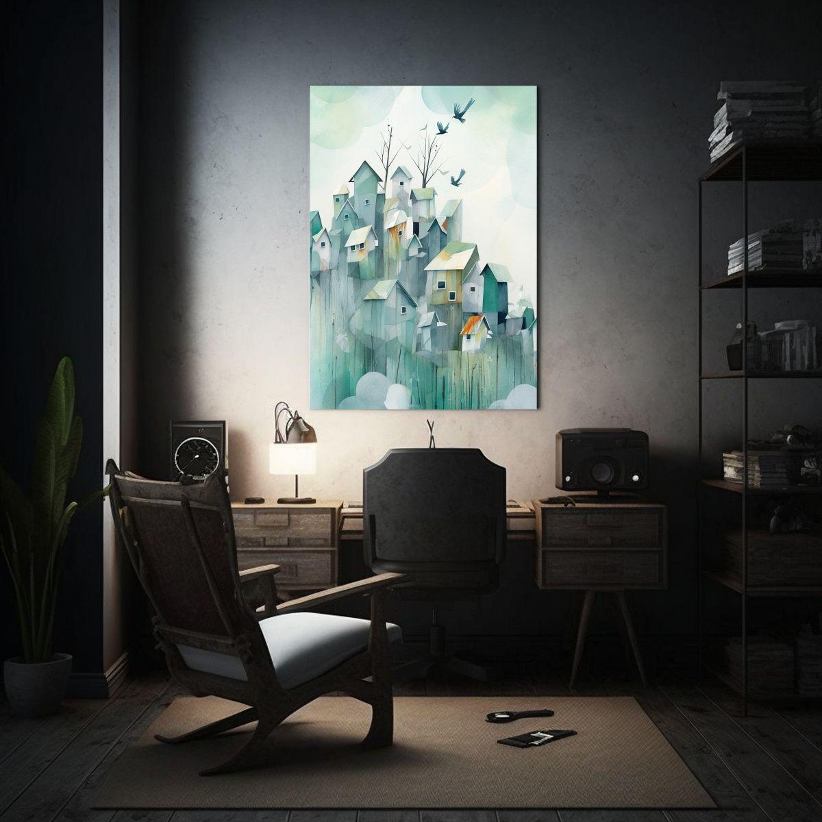 Pintura En Papel Artístico Con Aves Volando Y 60x90cm-2