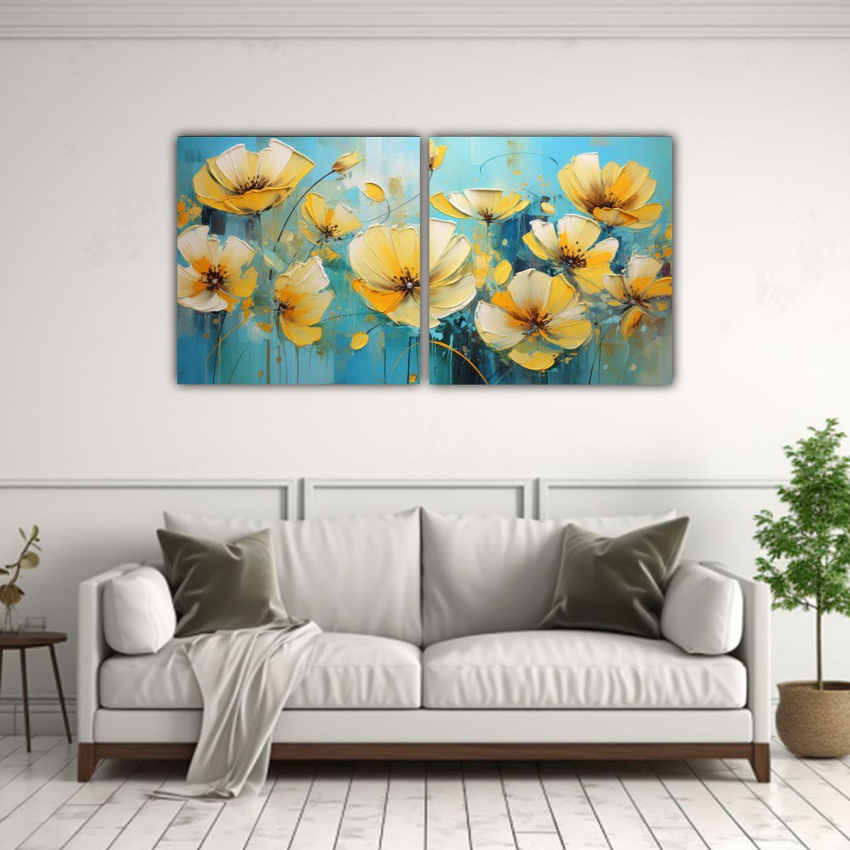 Set 2 Lienzos De Tela Decorativo Flores Amarillas 60x30 Cm-2