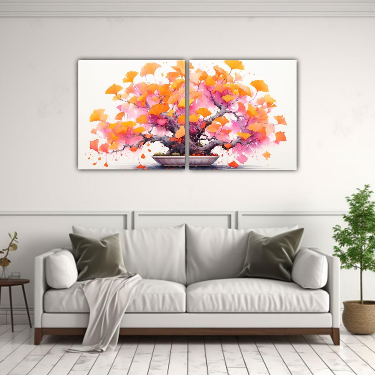 Cuadro Abstracto De árbol Bonsái De Ginkgo 120x60 Cm-2