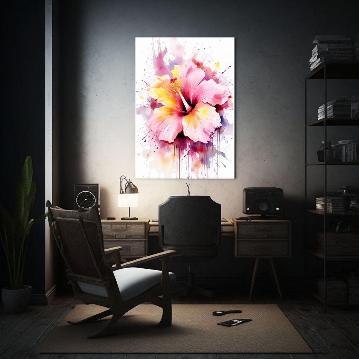 Pinturas Decorativas Acuarela Hibisco Rosa 20x30 Cm-2