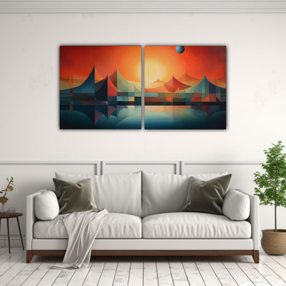 Cuadro Geométrico Abstracto En Bastidor, 140x70 Cm-2