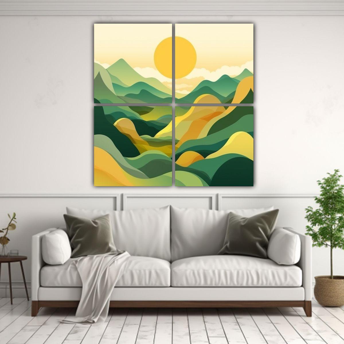 Cuadro Abstracto Con Montaña Y Formas Simples, 160x160 Cm-2