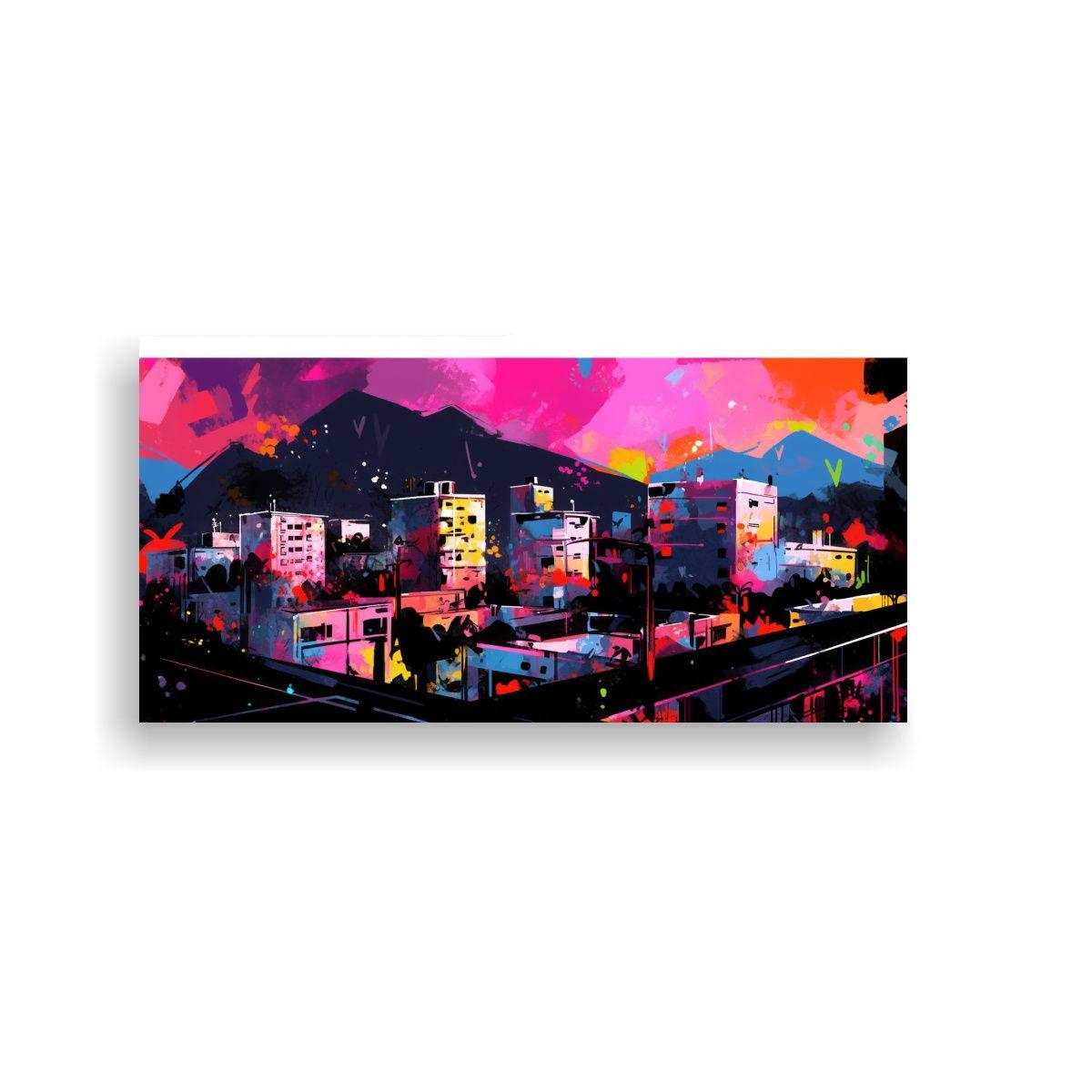 Cuadro Creativo: Santiago En Chile En Colores 60x30cm-0