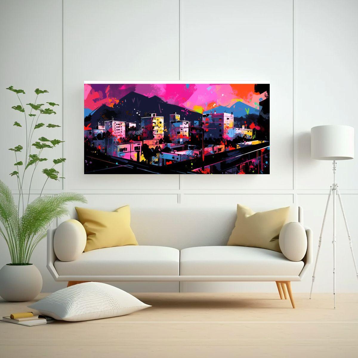 Cuadro Creativo: Santiago En Chile En Colores 60x30cm-2