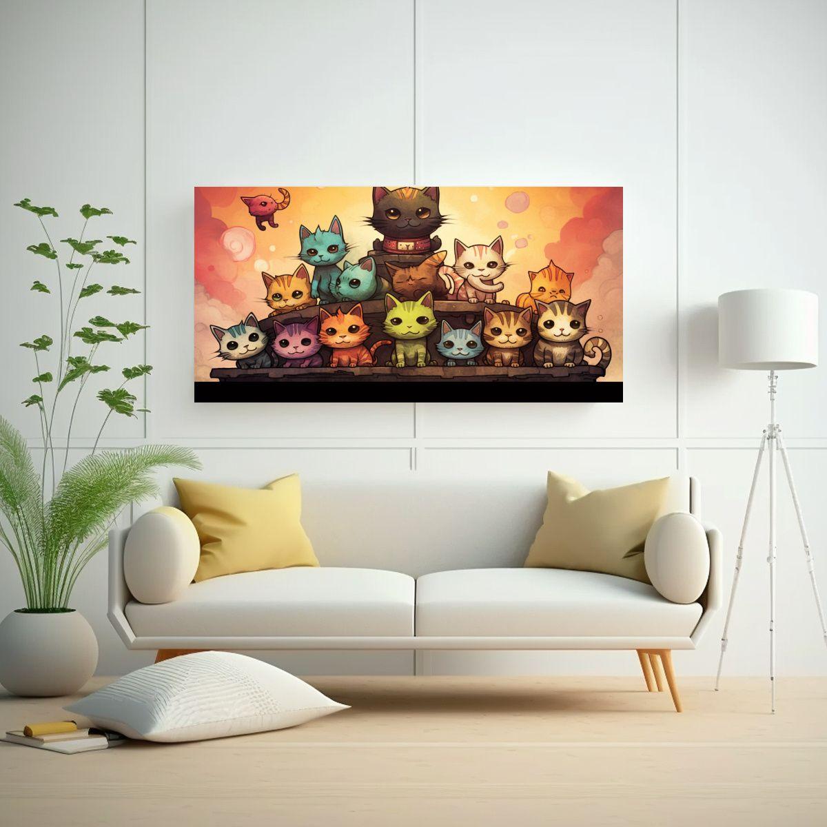 Pinturas Decorativas De Gatos De Muchos Colores 140x70cm-2